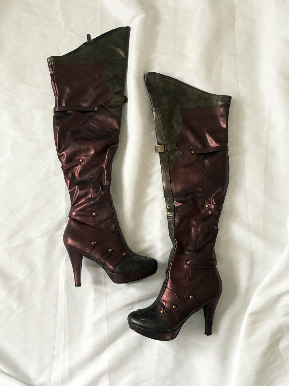 Ellie Over-the-Knee High Heel Wonder Woman Boots in Burgundy and Black